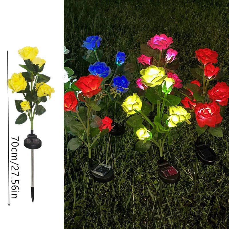Solar Lights Outdoor Decor 5 Heads Rose Lawn Lamp Solar Garden Lights for Yard Patio Garden Wedding Decorations Fairy Lights