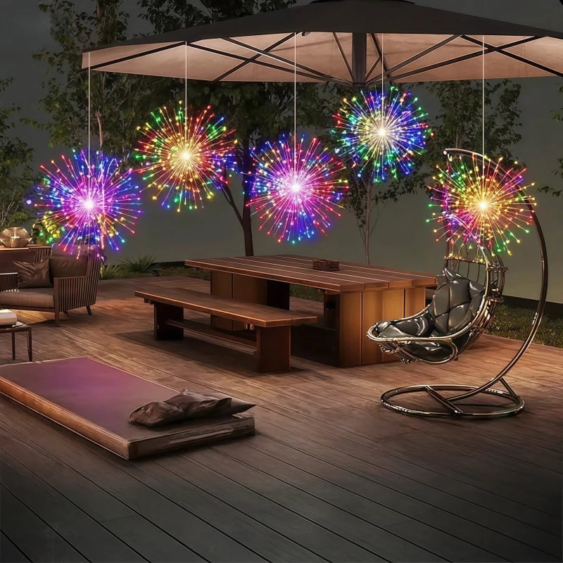 4pcs Solar Hanging Firework Lights for Eaves Solar Powered with Light Sensor Control Outdoor Garden Yard Decorative Lights