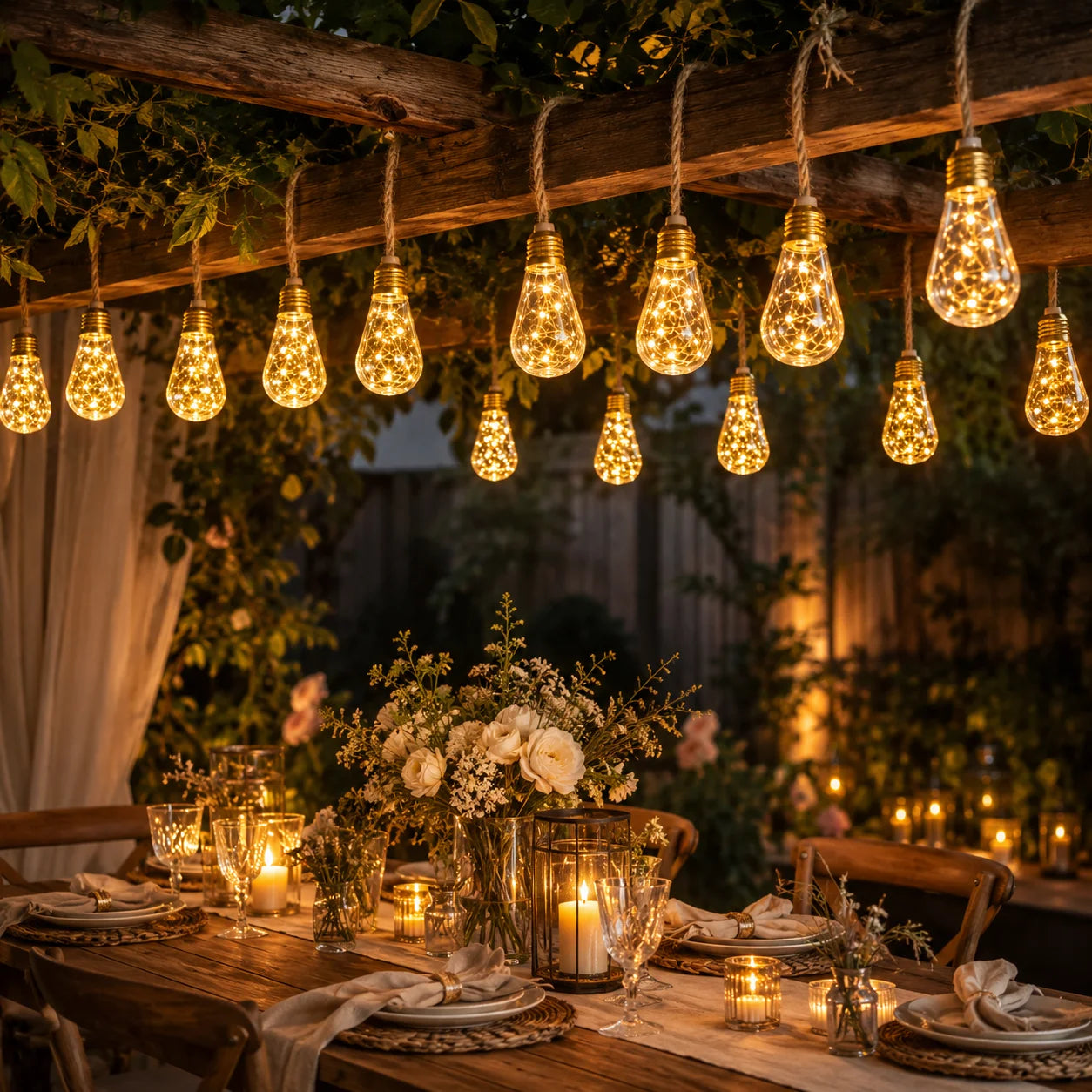 Solar String Lights Hemp Rope Edison Bulb Fairy Lights 4M/6M/8M Warm White for Garden Patio Pergola Wedding Christmas Decor