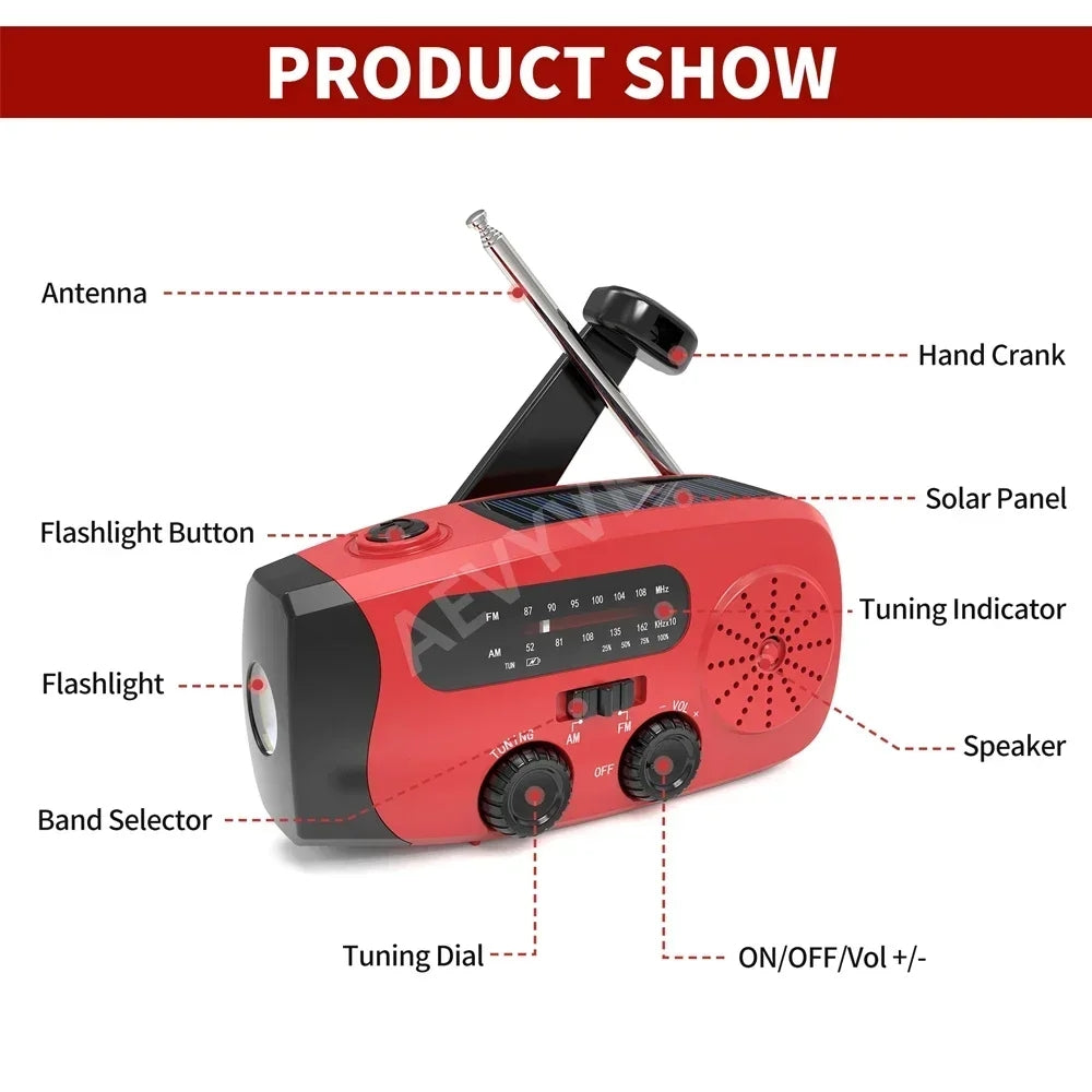Solar Crank Radio: AM/FM, LED Light, Emergency Ready