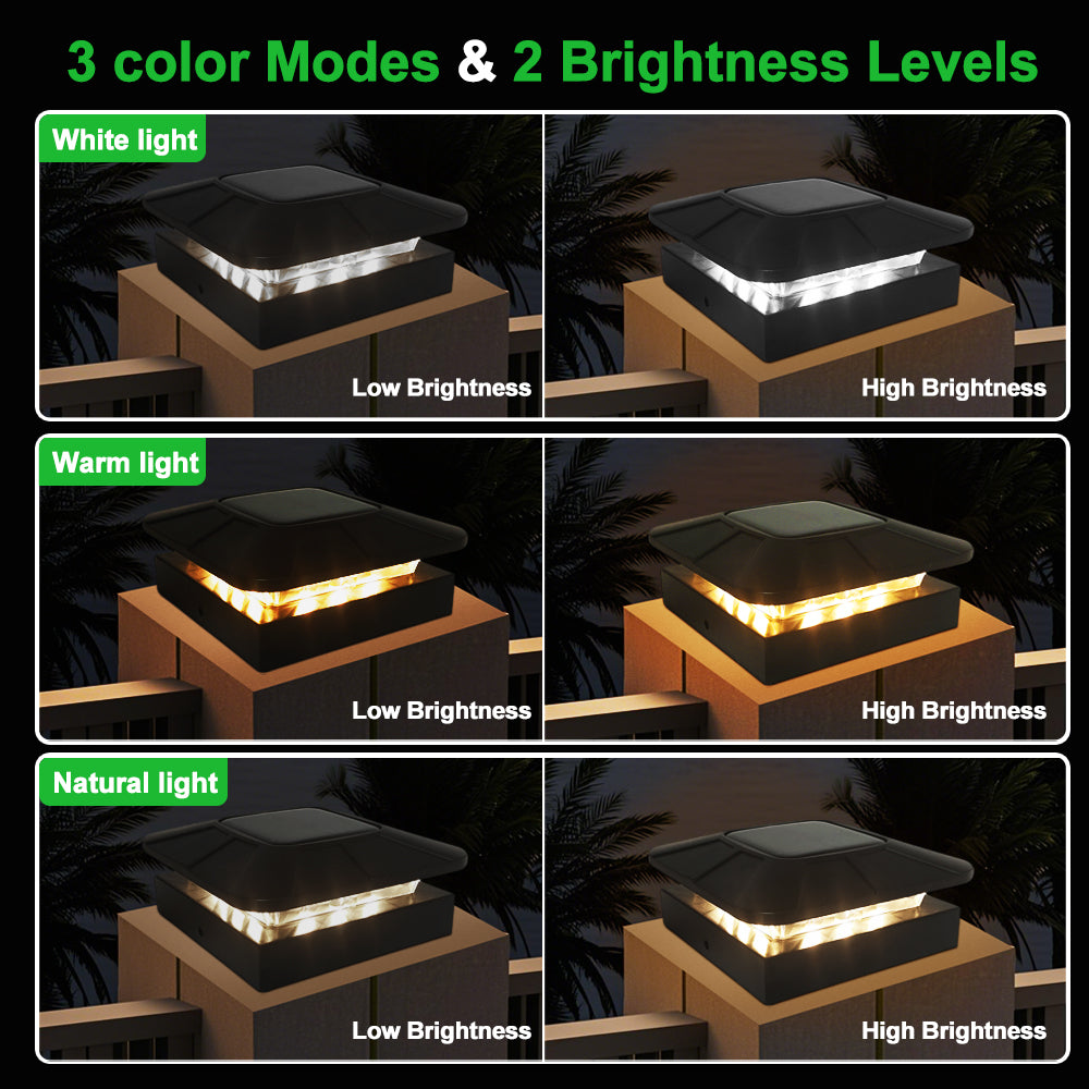 Solar Post Cap Lights - 3 Modes, Waterproof, 4" Wood Posts