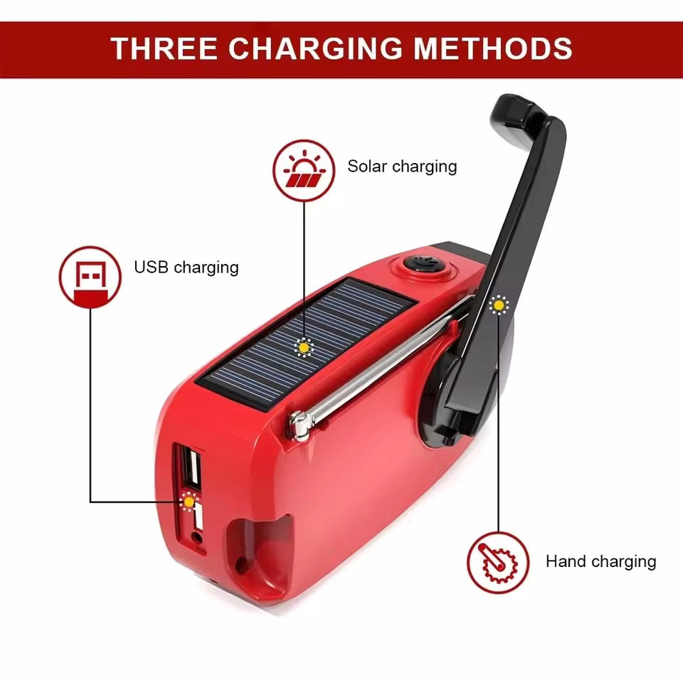 Solar Crank Radio: AM/FM, LED Light, Emergency Ready