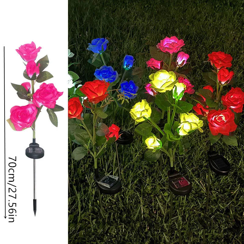Solar Lights Outdoor Decor 5 Heads Rose Lawn Lamp Solar Garden Lights for Yard Patio Garden Wedding Decorations Fairy Lights