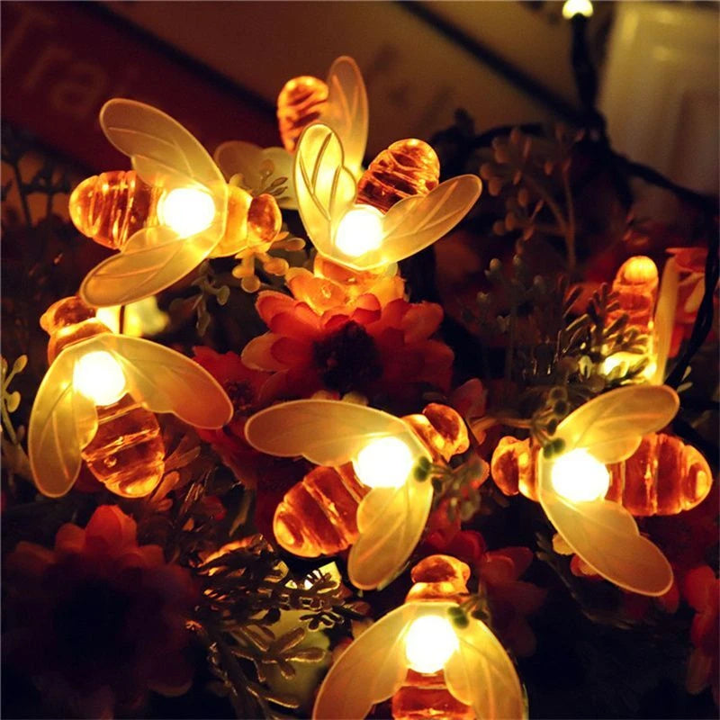 20 LED Cute Solar Bee Fairy String Lights Garden Lights 8 Mode Outdoor Lighting for Flower Fence Christmas Wedding Decor