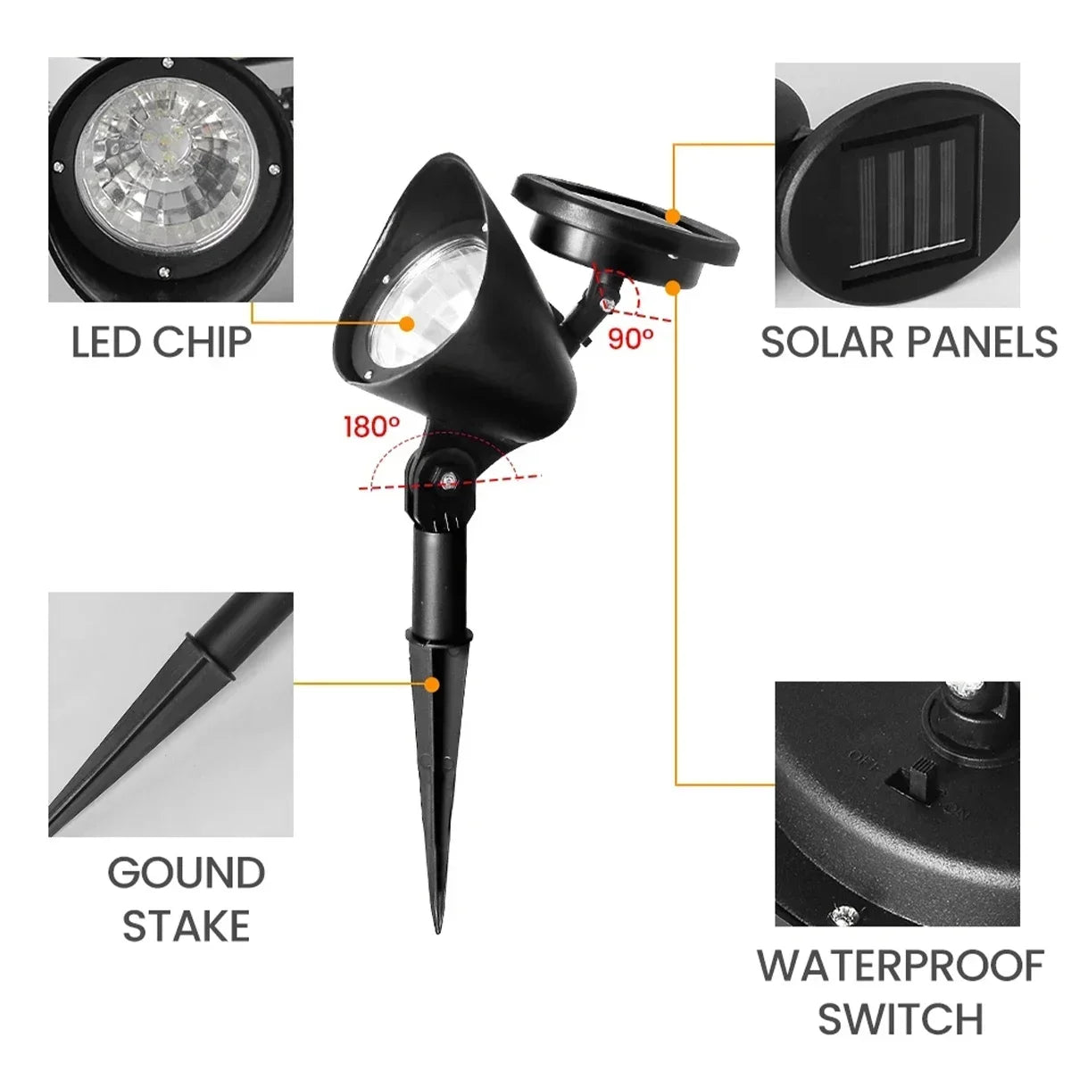 Solar LED Spotlight Outdoor - IP65 Waterproof Garden Lights