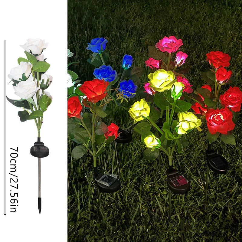 Solar Lights Outdoor Decor 5 Heads Rose Lawn Lamp Solar Garden Lights for Yard Patio Garden Wedding Decorations Fairy Lights