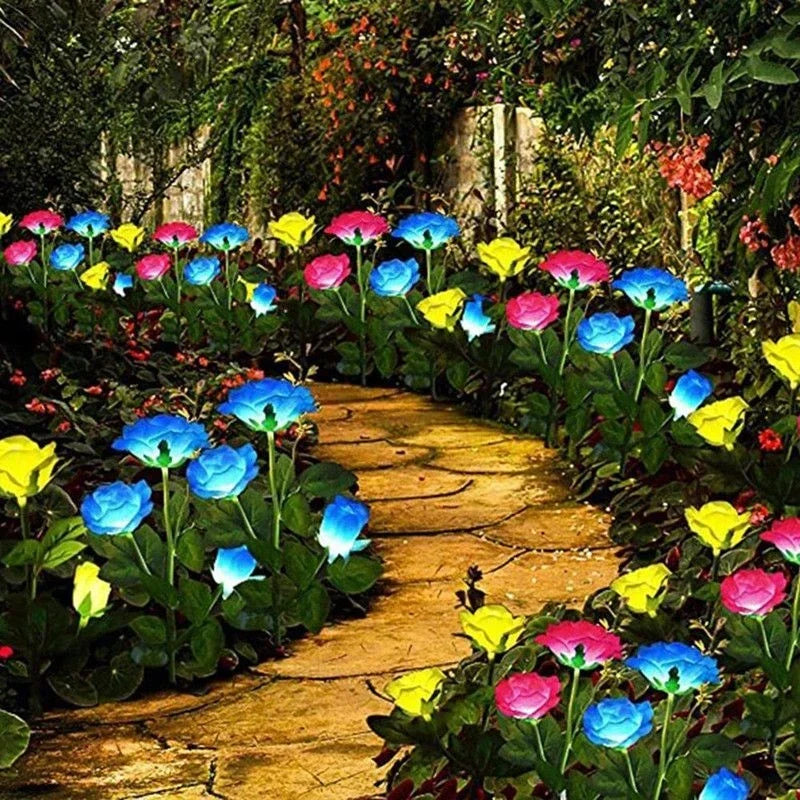Solar Lights Outdoor Decor 5 Heads Rose Lawn Lamp Solar Garden Lights for Yard Patio Garden Wedding Decorations Fairy Lights