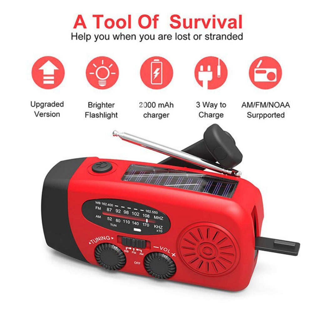 Solar Crank Radio: AM/FM, LED Light, Emergency Ready