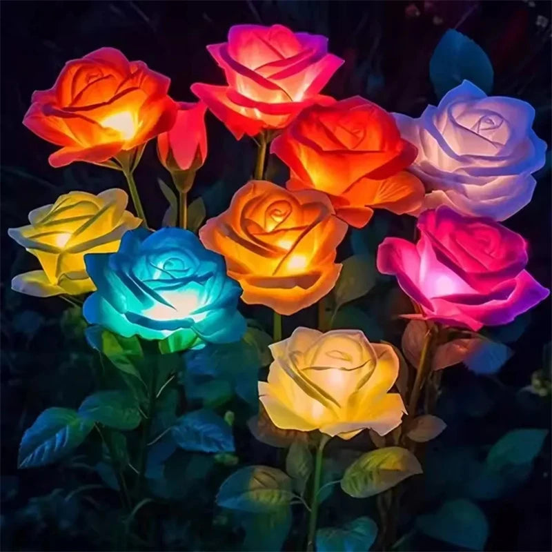 Solar Lights Outdoor Decor 5 Heads Rose Lawn Lamp Solar Garden Lights for Yard Patio Garden Wedding Decorations Fairy Lights