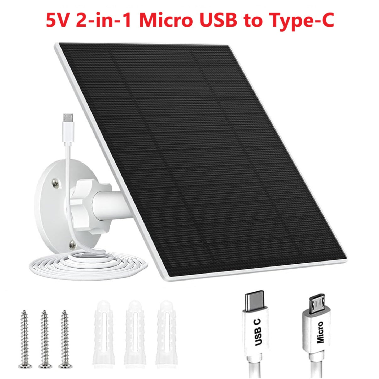 5V Solar Charger - USB-C/Micro USB for Security Cameras