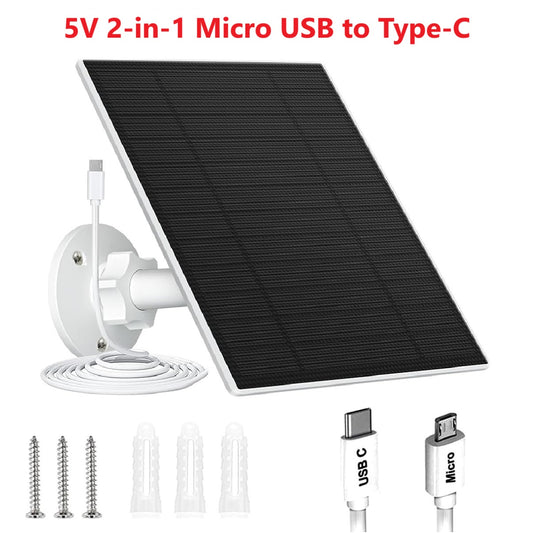 5V Solar Charger - USB-C/Micro USB for Security Cameras