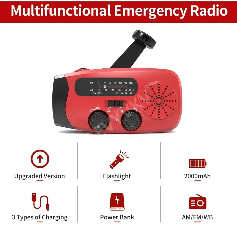 Solar Crank Radio: AM/FM, LED Light, Emergency Ready