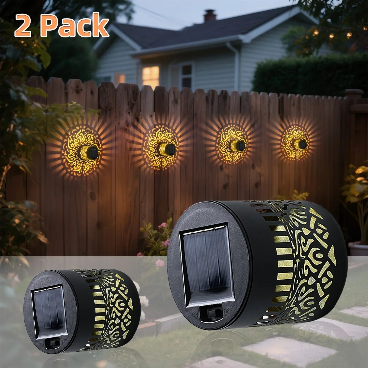 2pcs Solar Lamp Iron Art  IP65 Solar Wall Lights Wall Theme Fence Lights Garden Backyard Decoration Outdoor Front Door Lantern