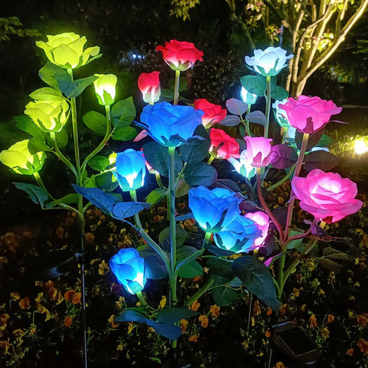 Solar Lights Outdoor Decor 5 Heads Rose Lawn Lamp Solar Garden Lights for Yard Patio Garden Wedding Decorations Fairy Lights