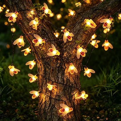 20 LED Cute Solar Bee Fairy String Lights Garden Lights 8 Mode Outdoor Lighting for Flower Fence Christmas Wedding Decor