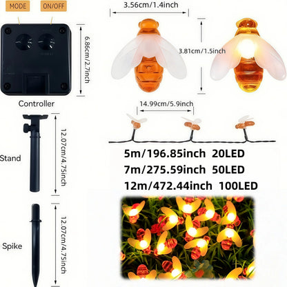 20 LED Cute Solar Bee Fairy String Lights Garden Lights 8 Mode Outdoor Lighting for Flower Fence Christmas Wedding Decor