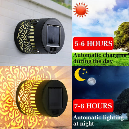 2pcs Solar Lamp Iron Art  IP65 Solar Wall Lights Wall Theme Fence Lights Garden Backyard Decoration Outdoor Front Door Lantern