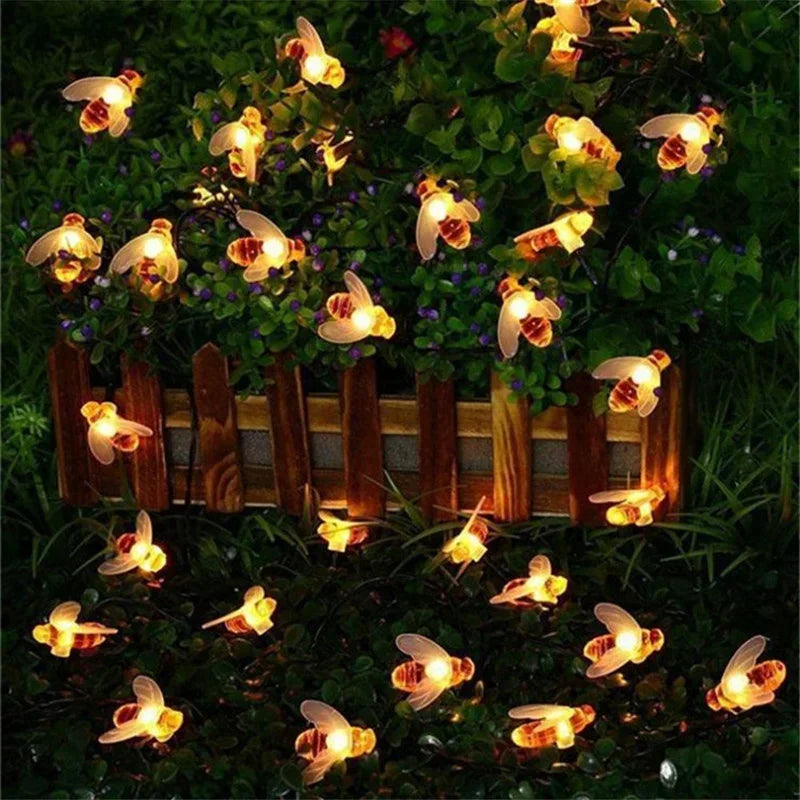 20 LED Cute Solar Bee Fairy String Lights Garden Lights 8 Mode Outdoor Lighting for Flower Fence Christmas Wedding Decor