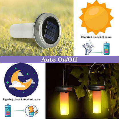 2PCS Solar LED Mason Jar Lit Light Flame Warm LED Garden Outdoor Solar Bottle Lamp Candle Lantern Christmas Decoration