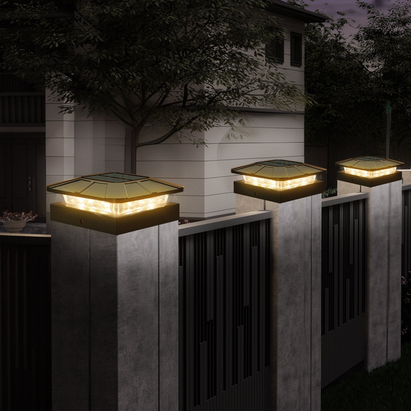 Solar Post Cap Lights - 3 Modes, Waterproof, 4" Wood Posts