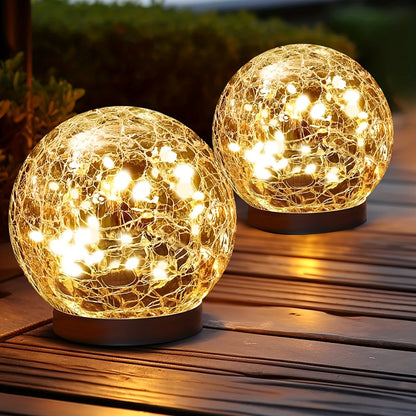 Outdoor Solar Light: Solar Cracked Glass Globes - Waterproof Patio Ball Lights