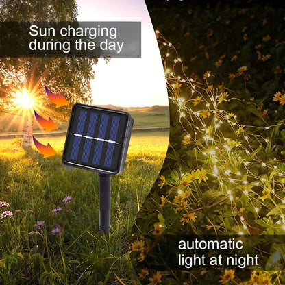 1pc LED solar waterfall light,fairy wreath light,8 lighting modes,For courtyard,garden,balcony,trees,fences,party Decoration