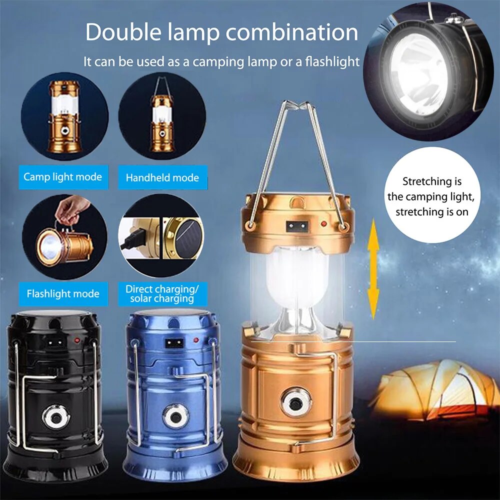 Solar LED Camping Lamp: Portable, Waterproof, Multifunctional