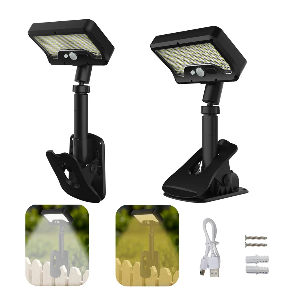 Clip On Solar Motion Lights Outdoor Waterproof Lights USB Charge with 92 LEDs Portable Solar Powered Security Light for Garden