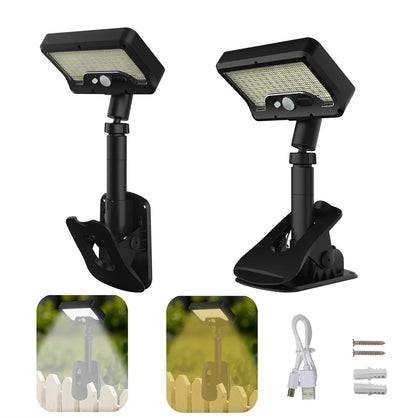 Clip On Solar Motion Lights Outdoor Waterproof Lights USB Charge with 92 LEDs Portable Solar Powered Security Light for Garden