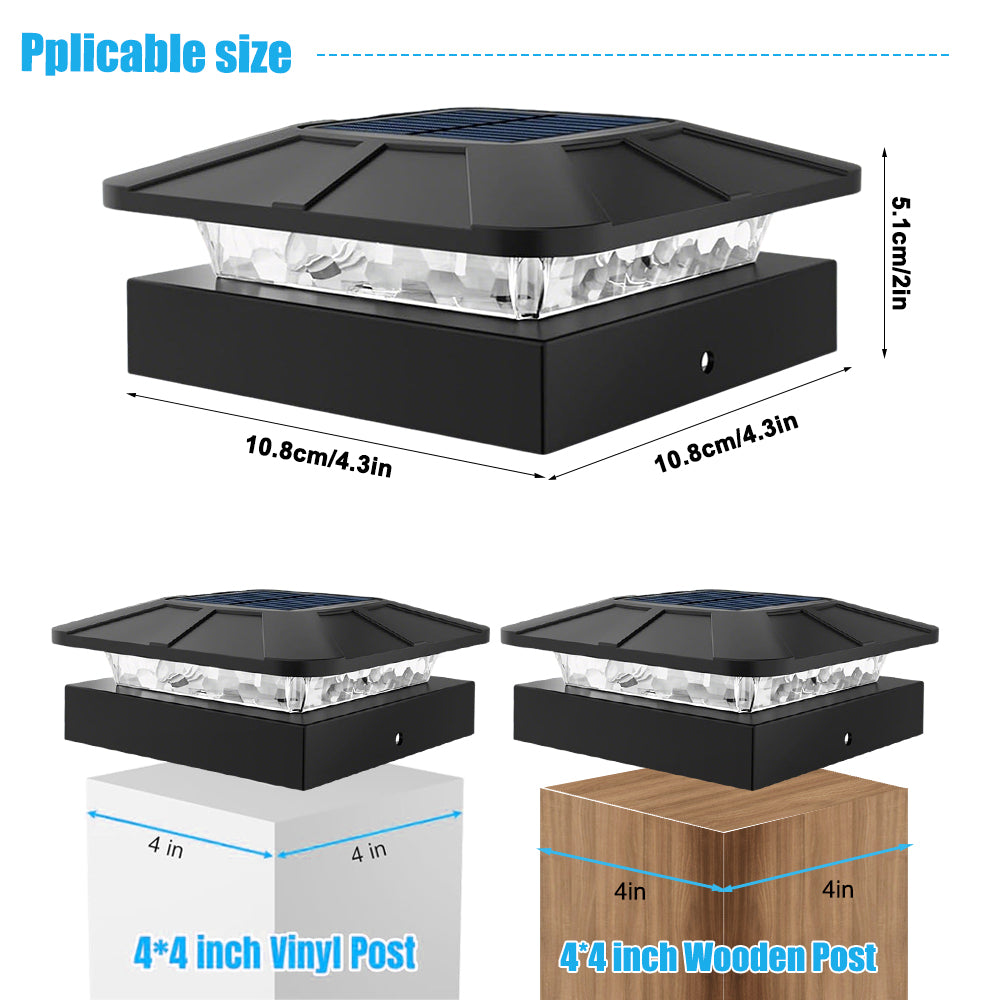 Solar Post Cap Lights - 3 Modes, Waterproof, 4" Wood Posts