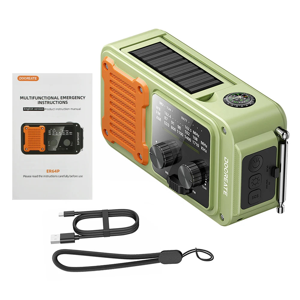 Solar Crank Radio: Emergency Radio 7-in-1 Solar Hand Crank AM/FM/WB