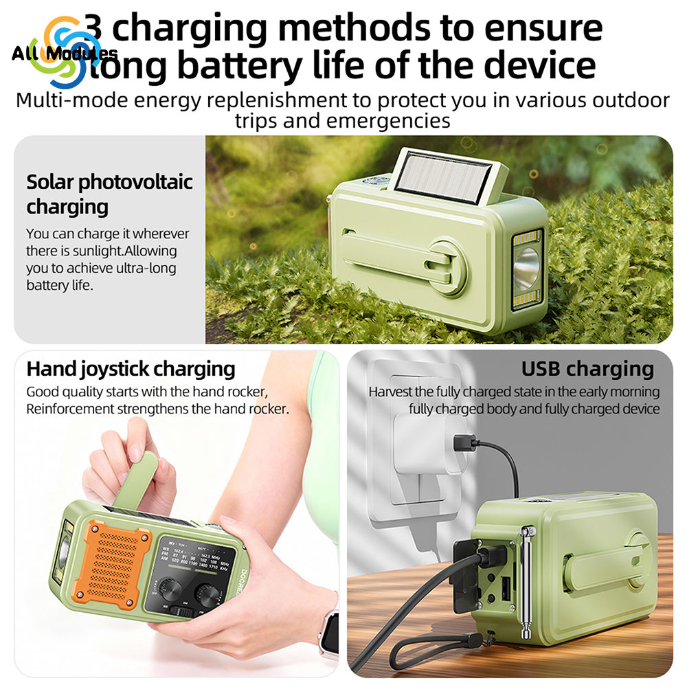 Solar Crank Radio: Emergency Radio 7-in-1 Solar Hand Crank AM/FM/WB