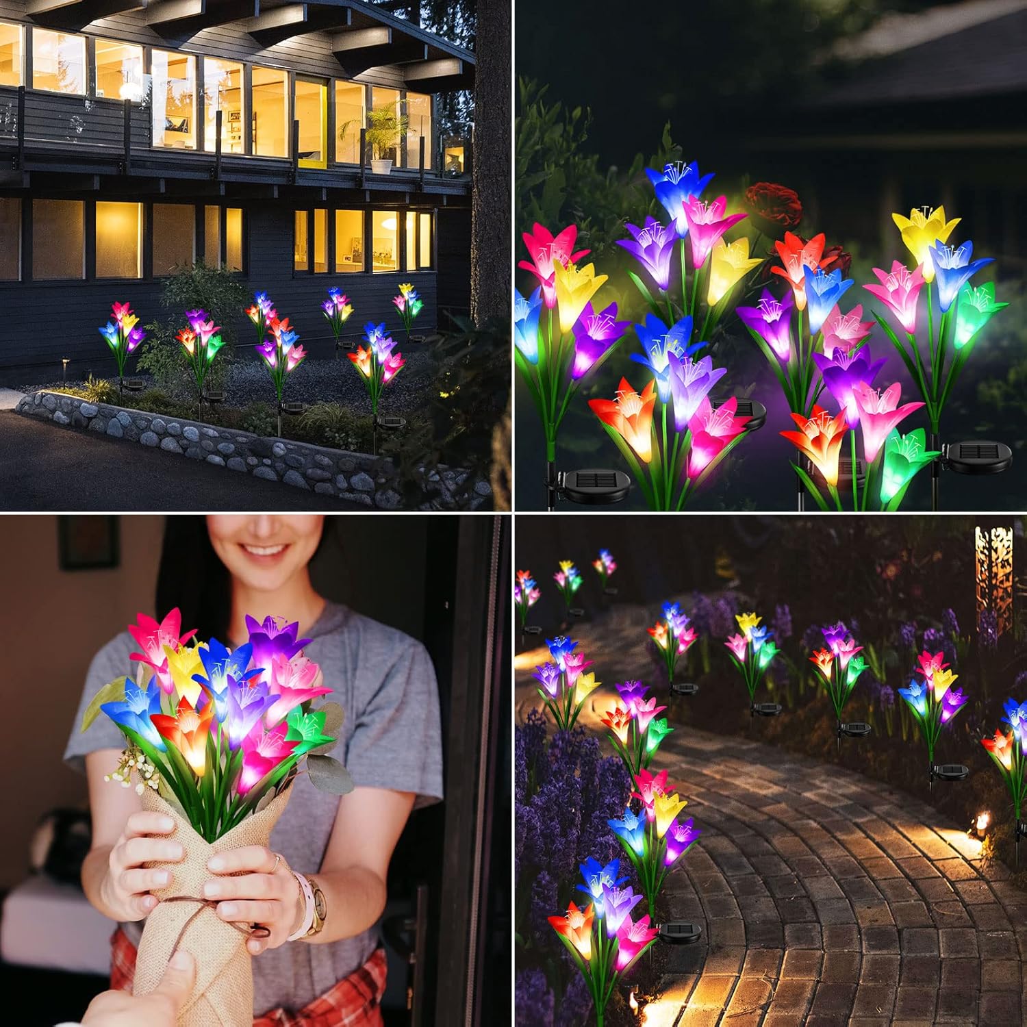 Solar Lily Lights: 7-Color Waterproof Garden Pathway Decor