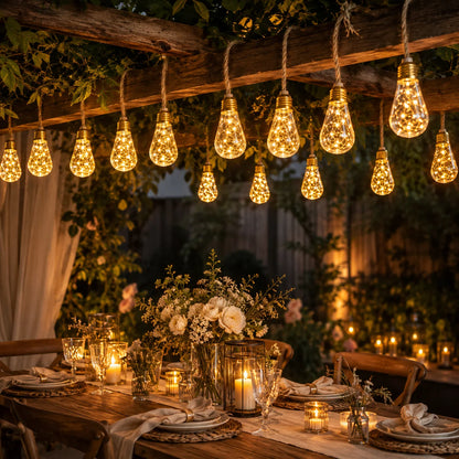 Solar String Lights Hemp Rope Edison Bulb Fairy Lights 4M/6M/8M Warm White for Garden Patio Pergola Wedding Christmas Decor