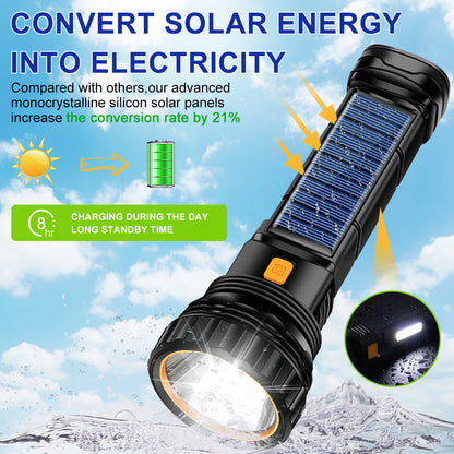 Flashlight: Solar LED Flashlight Power Bank - Strong Light & Portable
