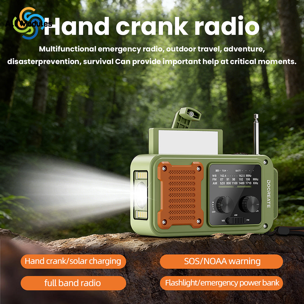 Solar Crank Radio: Emergency Radio 7-in-1 Solar Hand Crank AM/FM/WB