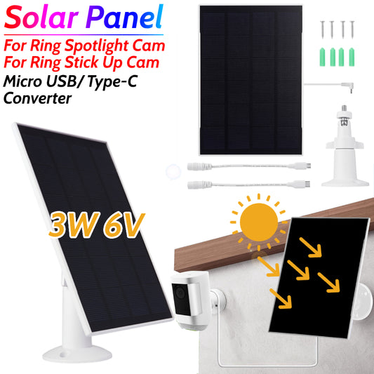 3W 6V Solar Charger for Ring Cam - Adjustable Wall Mount
