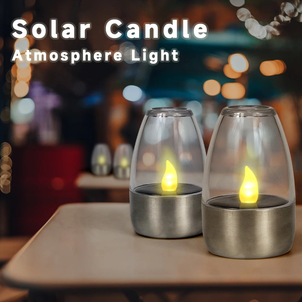 Solar Tea Lights Flameless Solar Garden Lamp Outdoor Waterproof Reusable LED Candles Lantern Garden Decoration Warm White