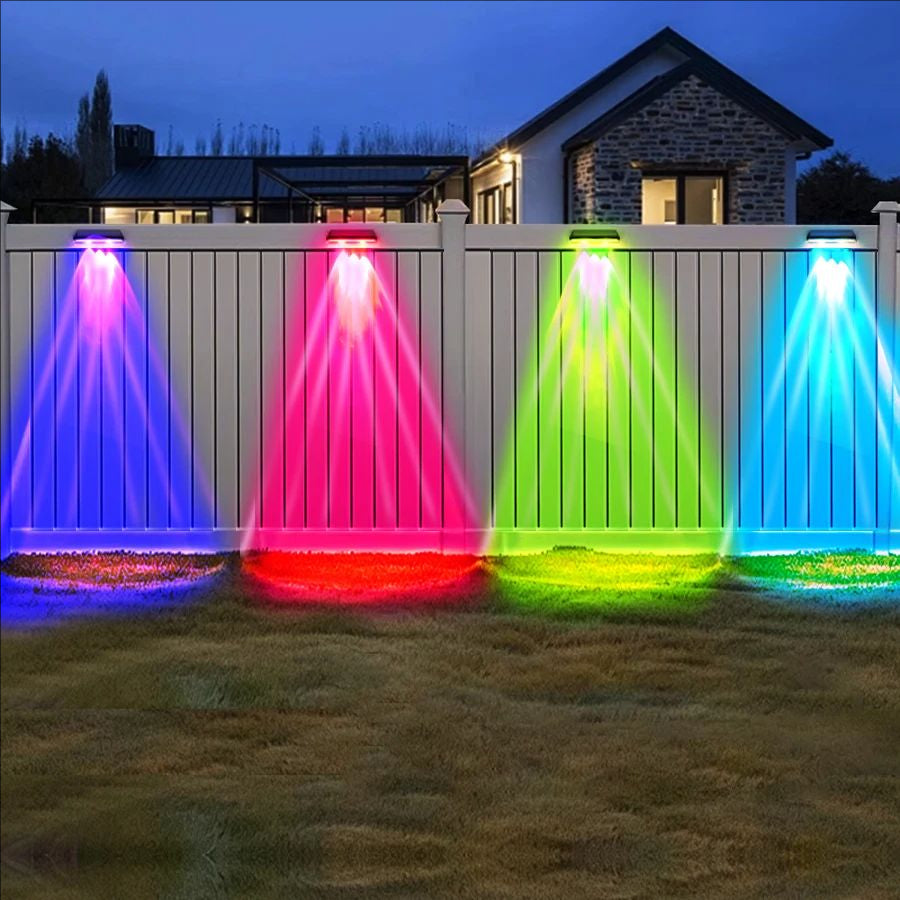 Solar Fence Lights RGB & Warm White LED Outdoor Decor