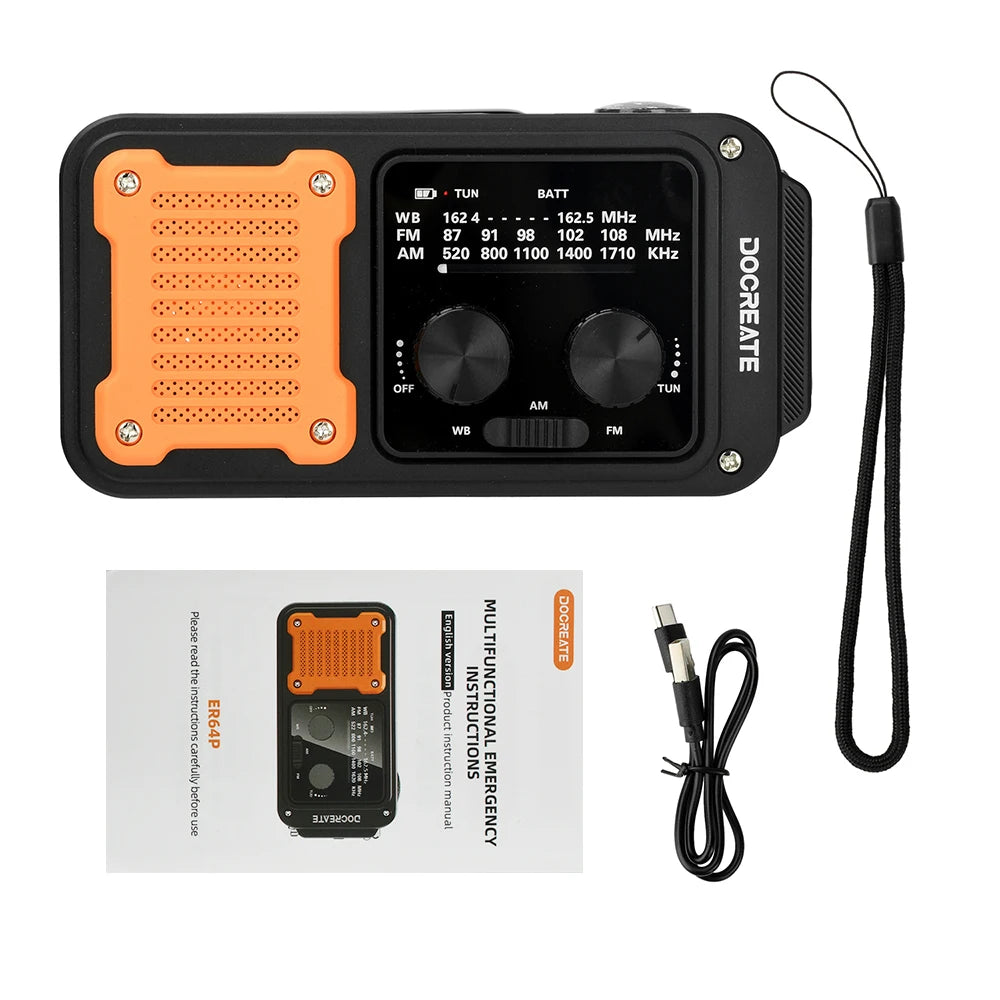 Solar Crank Radio: Emergency Radio 7-in-1 Solar Hand Crank AM/FM/WB