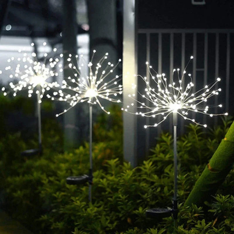 Fairy lights: LED Solar Fireworks Lights Dandelion Garden Fairy Glow