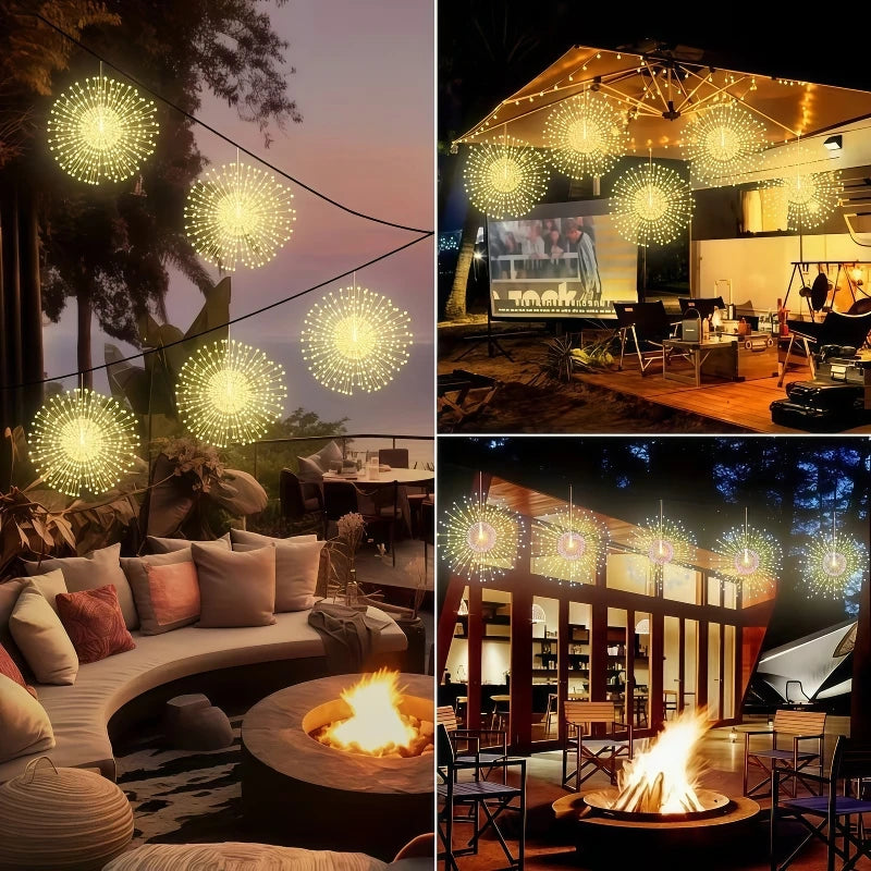 4pcs Solar Hanging Firework Lights for Eaves Solar Powered with Light Sensor Control Outdoor Garden Yard Decorative Lights