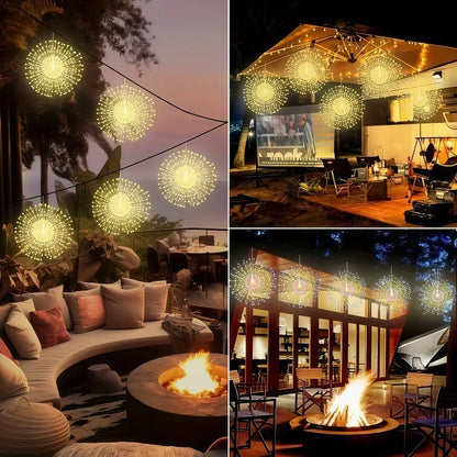 4pcs Solar Hanging Firework Lights for Eaves Solar Powered with Light Sensor Control Outdoor Garden Yard Decorative Lights