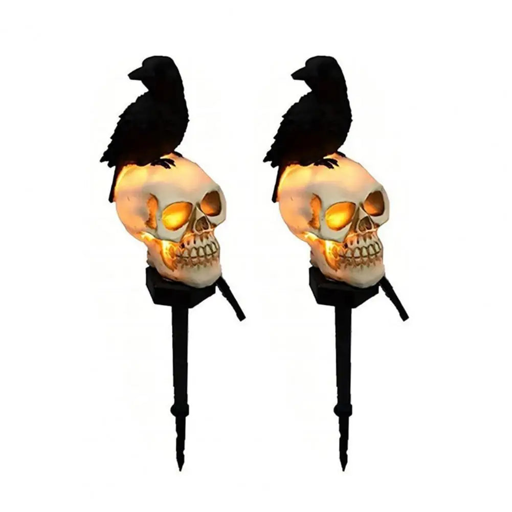 Waterproof Halloween Solar Pathway Light, LED Solar Crow Skull Light Gothic Crow On Skeleton Head Stake Lamp