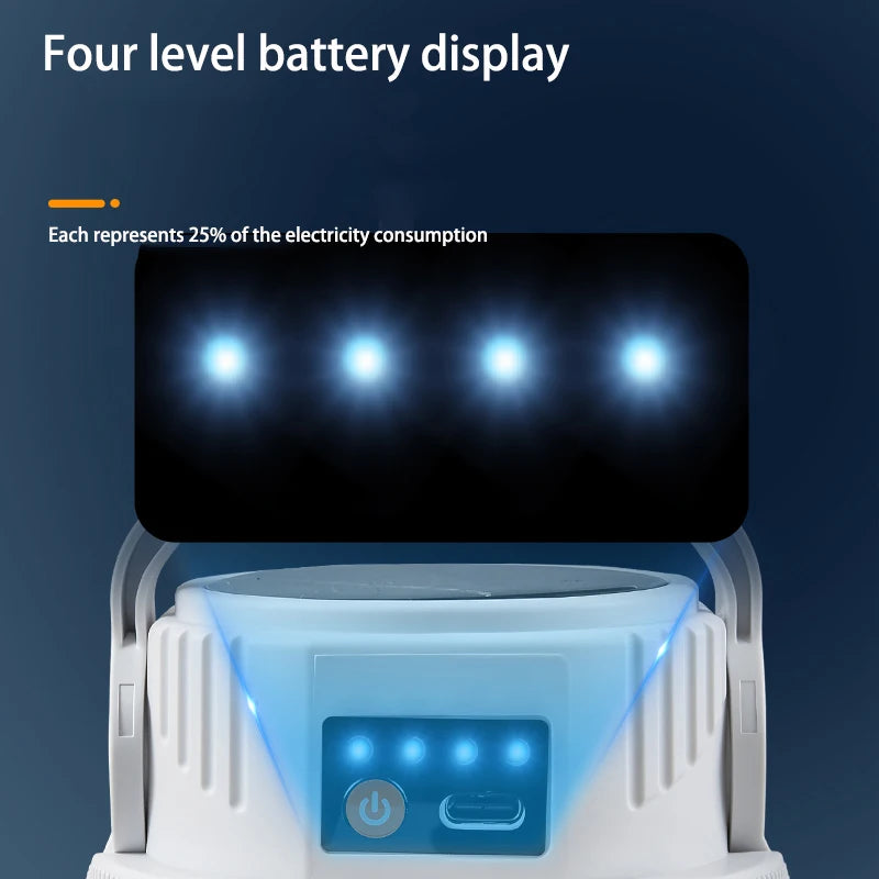 Solar Powered Lantern Portable Super Bright Flashlight 6 Light Modes 2 Charge Mode Long-Lasting Compact Lamp For Outdoor Camping