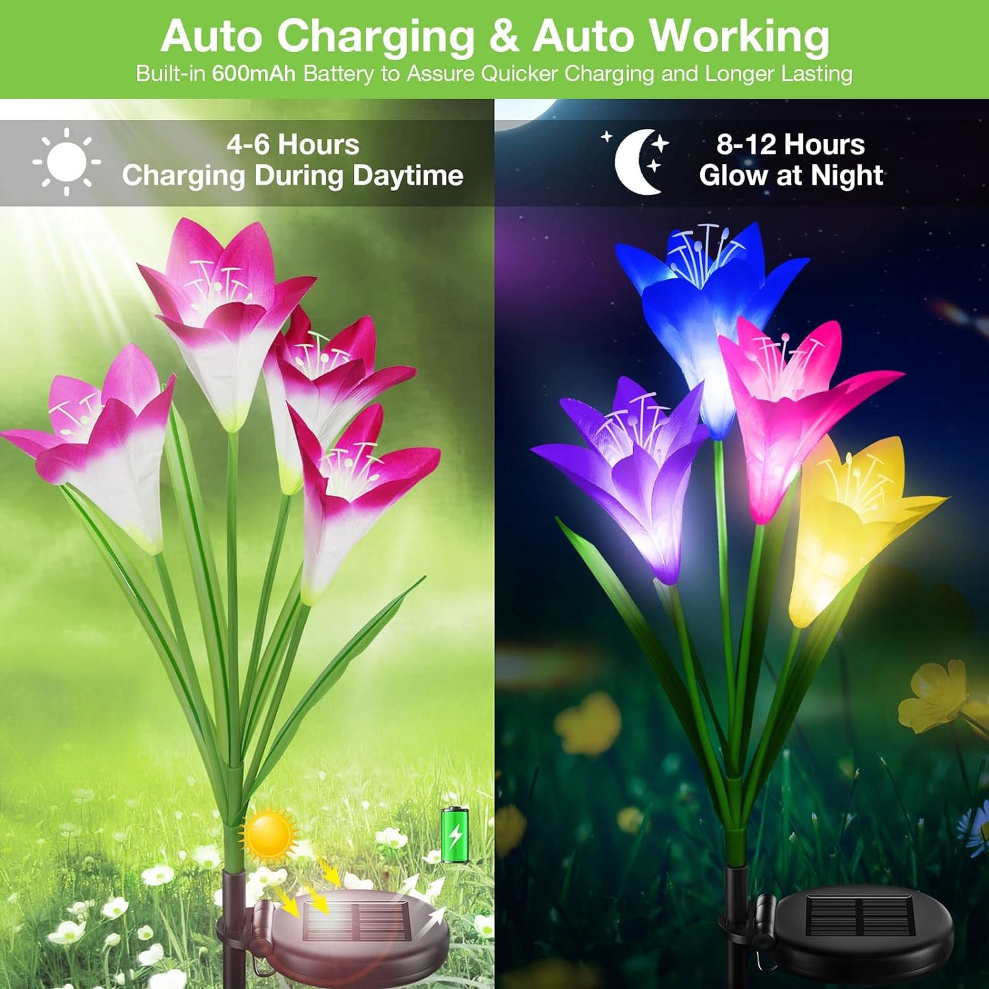Solar Lily Lights: 7-Color Waterproof Garden Pathway Decor