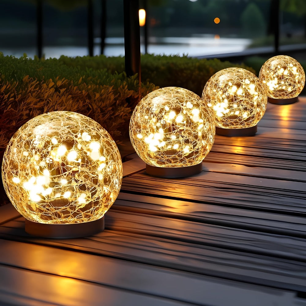 Outdoor Solar Light: Solar Cracked Glass Globes - Waterproof Patio Ball Lights