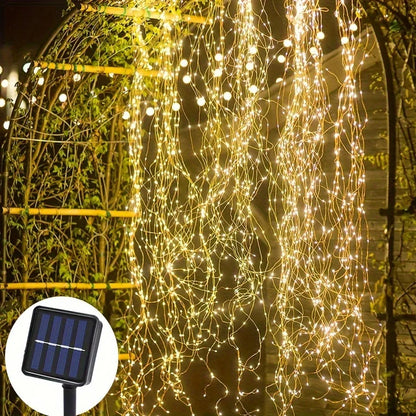 1pc LED solar waterfall light,fairy wreath light,8 lighting modes,For courtyard,garden,balcony,trees,fences,party Decoration