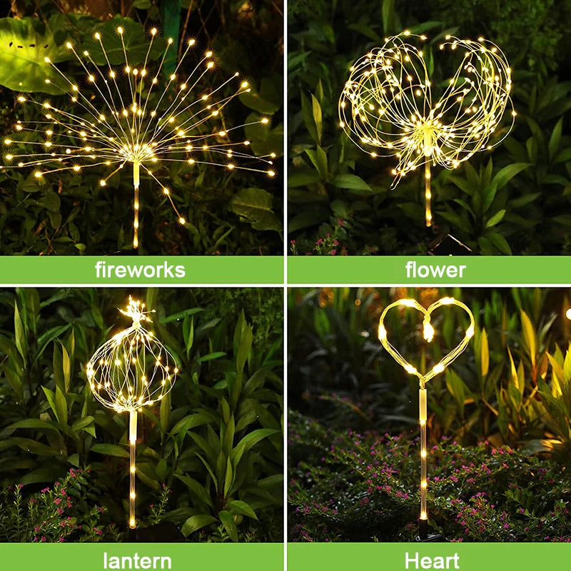 Fairy lights: LED Solar Fireworks Lights Dandelion Garden Fairy Glow
