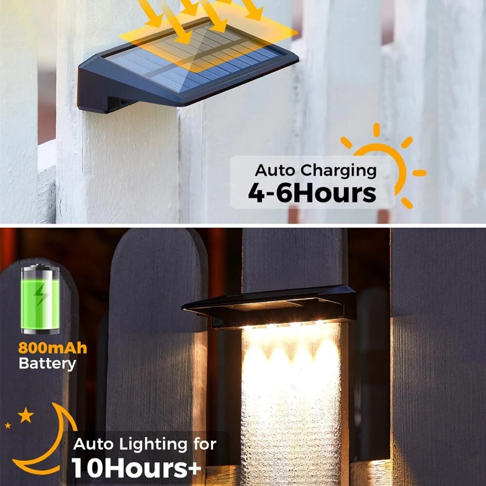 Solar Wall Lights Outdoor 2 Pack - Waterproof LED Fence & Deck Lights